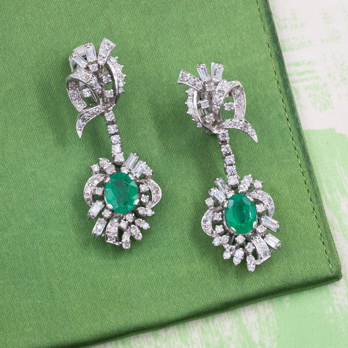 Emerald and Diamond Drop Earrings c1950