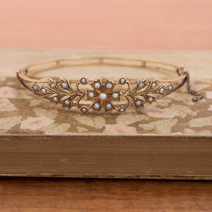 Seed Pearl Flower Bangle c1910