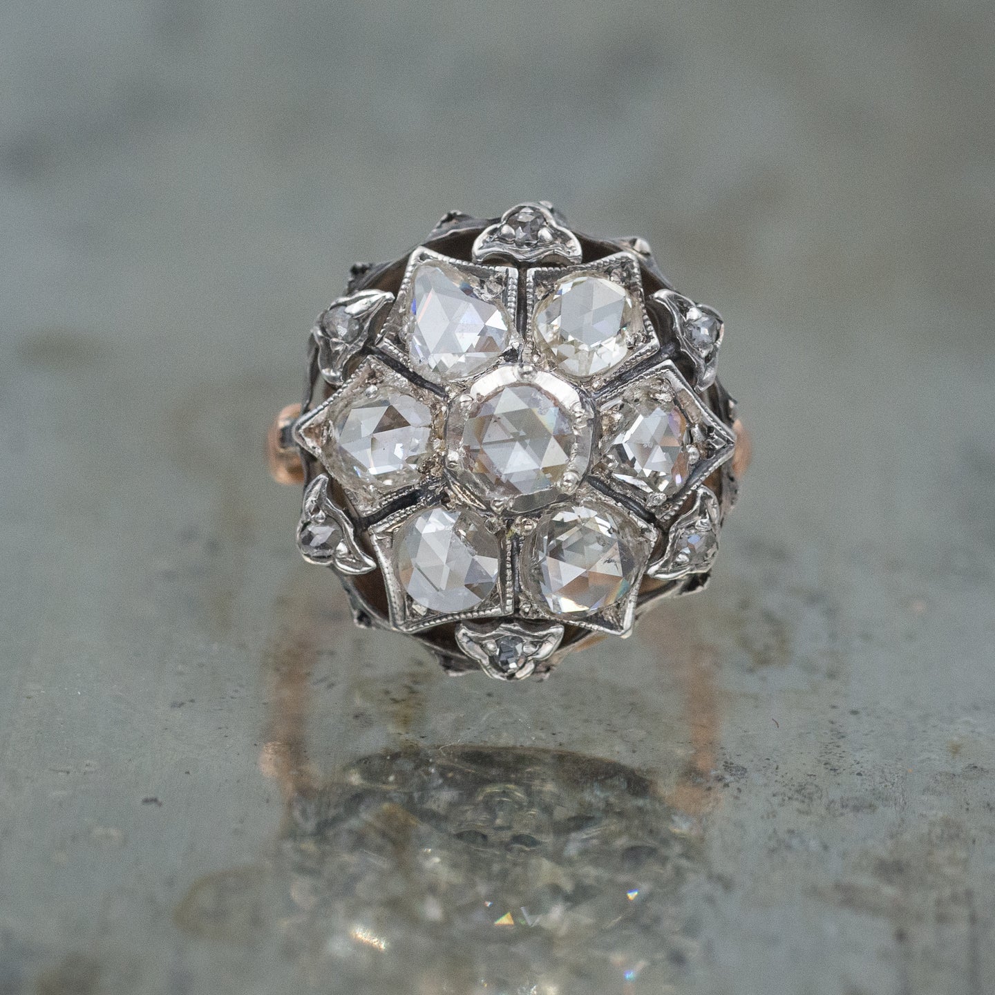 Rose Cut Diamond Chrysanthemum Ring c1850