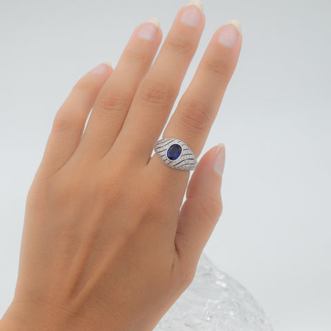 Ceylon Sapphire and Pavé Diamond Waves Ring c1990