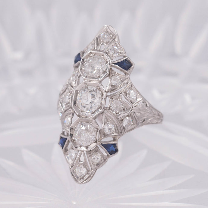 Art Deco Diamond and Sapphire Dinner Ring c1920
