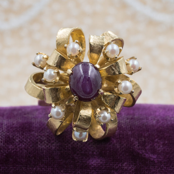 Plum Star Sapphire Cocktail Ring c1960