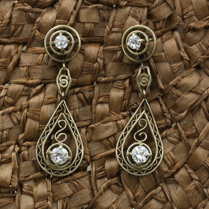 c1920 Transitional Cut Diamond Tear Drop Earrings