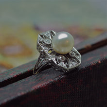 Lovely Edwardian-era handmade platinum, pearl and diamond ring