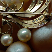 Circa 1910 hand wrought 14k gold AAA grade Akoya cultured pearl brooch