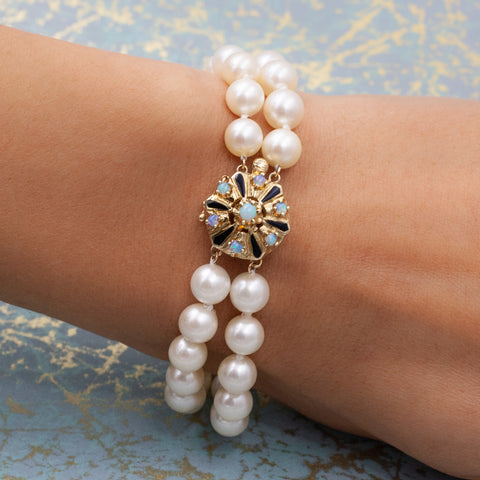 Pearl Bracelet with Opal Clasp c1980