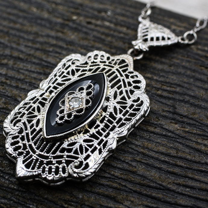 Deco Filigree Onyx Pendant- Front View