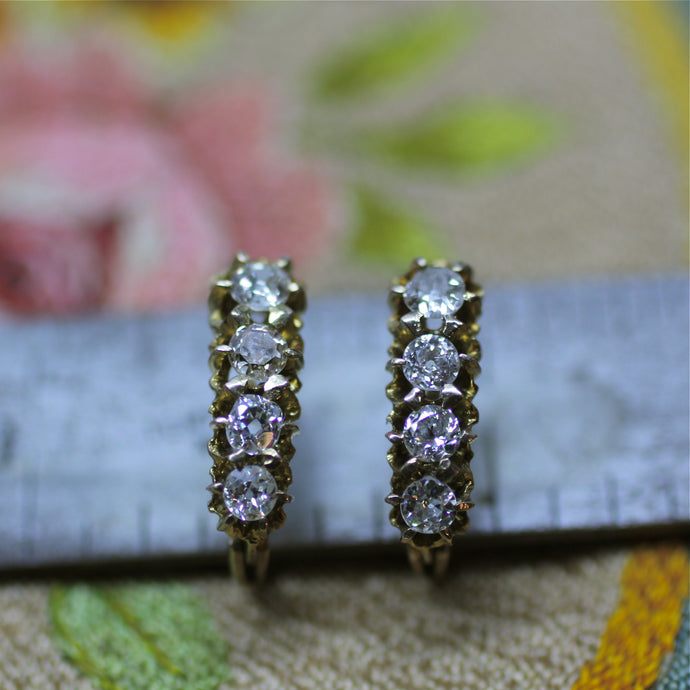 Circa 1895 Victorian Old Mine Cut Diamond Hoop Earrings