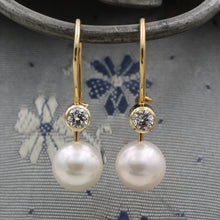c1980 Gem Grade Pearl and Diamond Drop Earrings