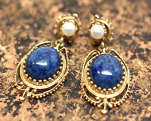 C.1950 14K Gold & Sodalite Pierced Earrings