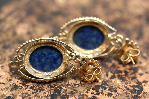 C.1950 14K Gold & Sodalite Pierced Earrings