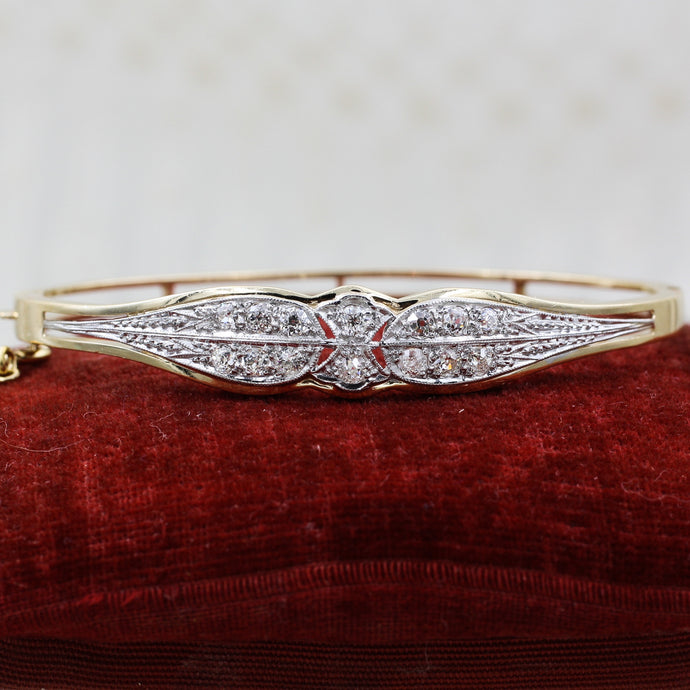 1890s Platinum Diamond Topped Mid-century Bangle