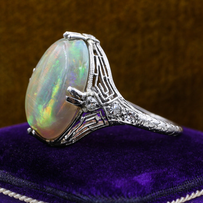 1920s Marsh & Co. Fine Opal Platinum Ring