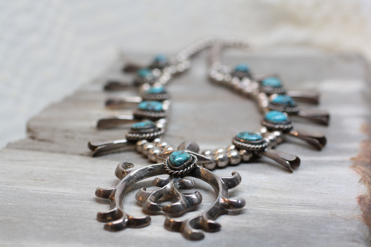 Navajo Sterling & Turquoise Squash Blossom Necklace