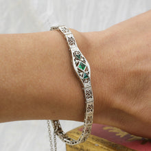 1920s 14k Filigree Bracelet with Emerald Paste Stones