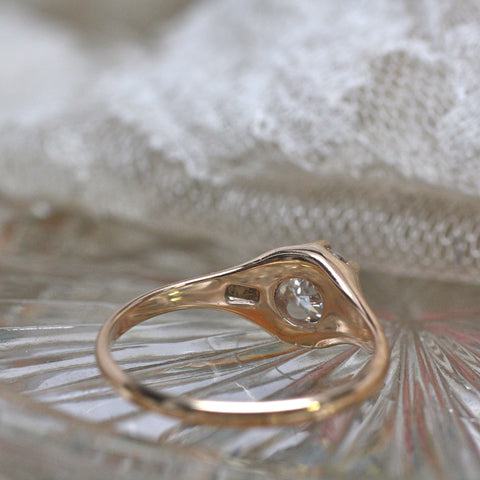 Perfect Antique Diamond Engagement Ring in Yellow Gold Belcher Style Mounting