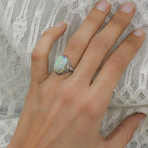 1920s Marsh & Co. Fine Opal Platinum Ring