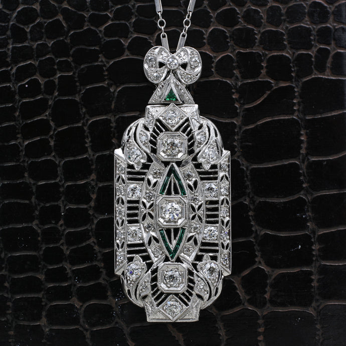 1920s Deco Platinum Diamond Pendant Brooch