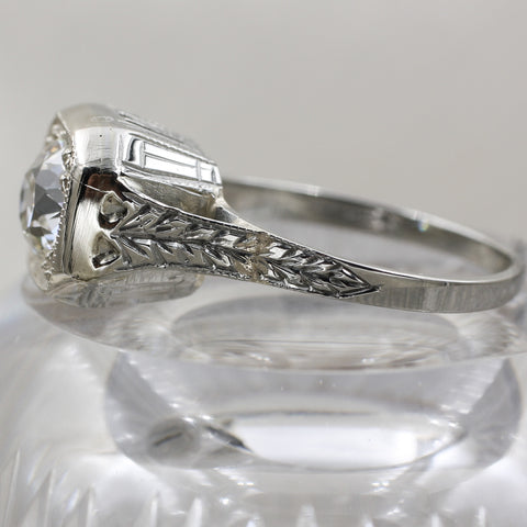 1920s Handcarved 18k .93ct Diamond Deco Solitaire