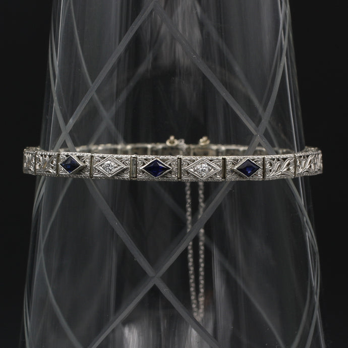 Deco Filigree Diamond and Sapphire Bracelet