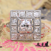 Early Deco Square Platinum Diamond Cocktail Ring