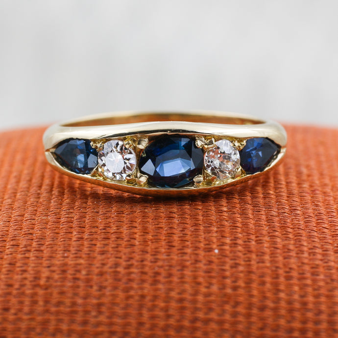c1900 Old European Cut Diamond and Pear Sapphire Band
