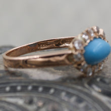 C1880 Turquoise and Rose Cut Diamond Ring- Gold Stamp