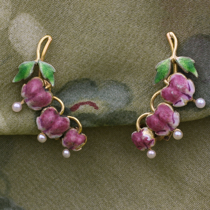 Midcentury Bleeding Heart Flowers Earrings Pippin Vintage Jewelry