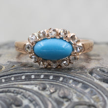 C1880 Turquoise and Rose Cut Diamond Ring- Front View