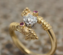 22K Gold, Old Mine Cut Diamond, Ruby 'Bypass' Ring