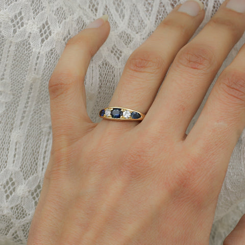 c1900 Old European Cut Diamond and Pear Sapphire Band