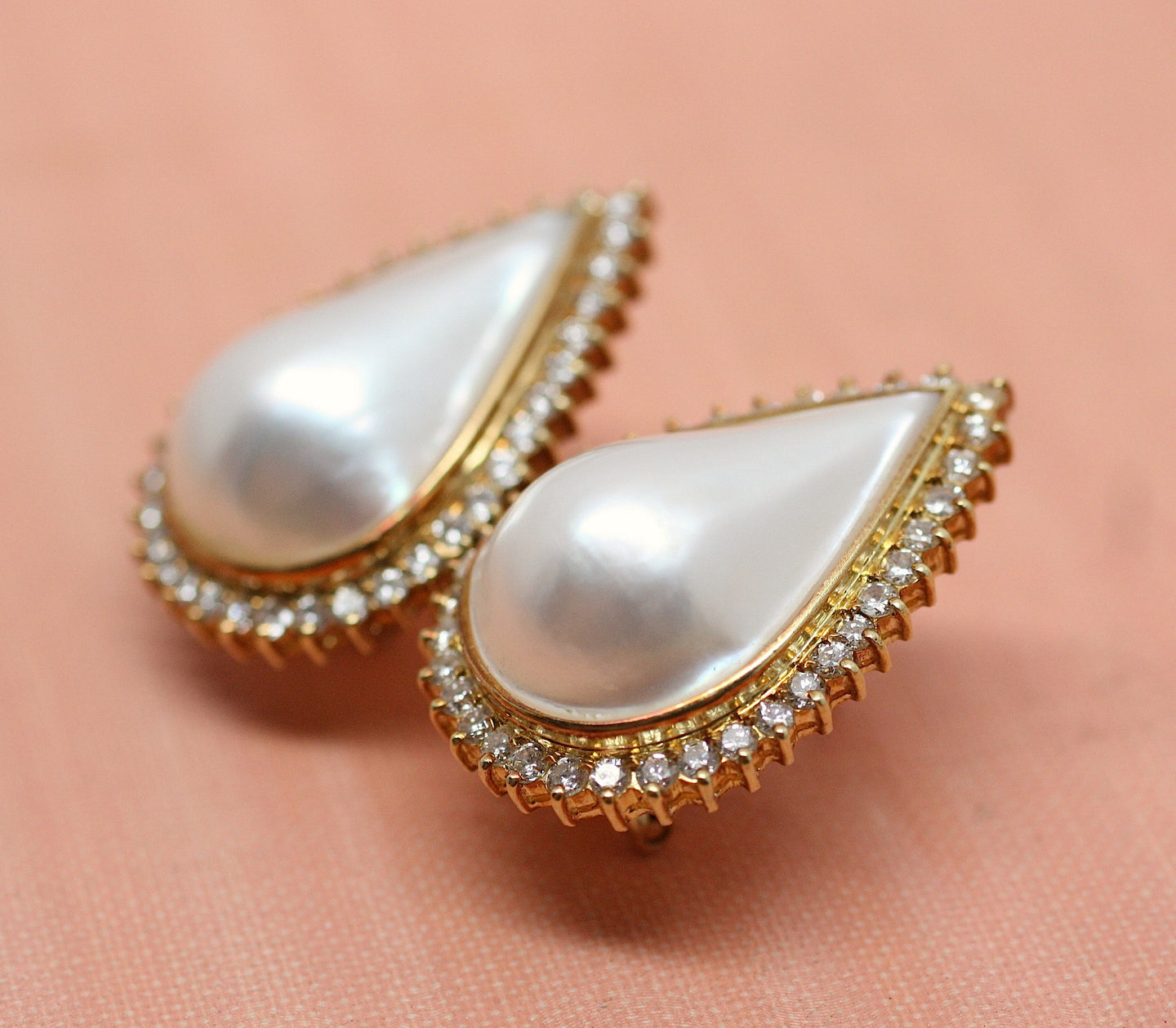 18K Mabe Pearl & Diamond Pierced Earrings
