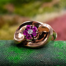 Retro Ruby Flower Cocktail Ring c1940