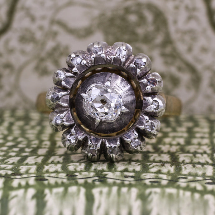 Georgian Old Mine Diamond Ring with Rose Cut Halo