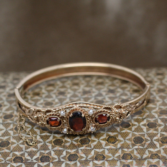 Circa 1950 Garnet & Cultured Pear Bracelet