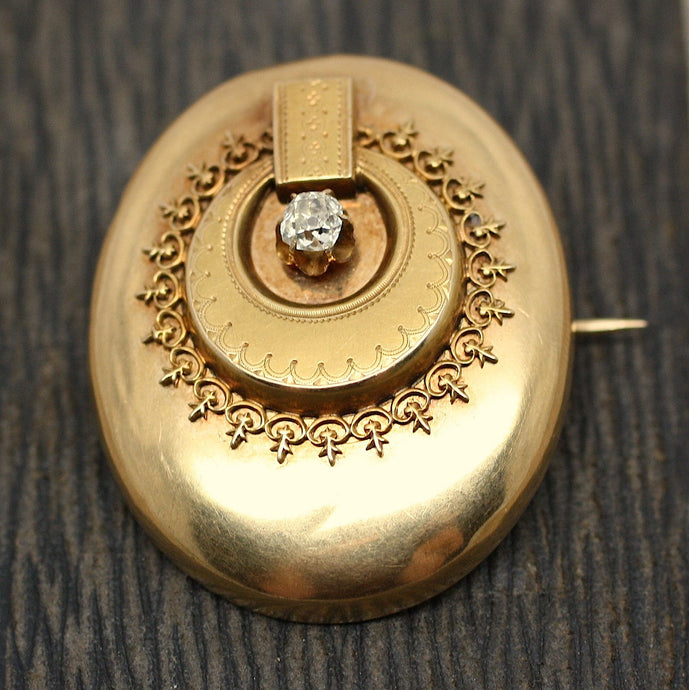 Circa 1850 18K Old-Mine-Cut Diamond Brooch