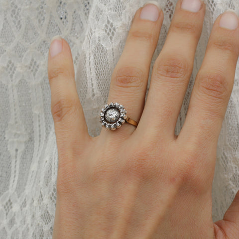 Georgian Old Mine Diamond Ring with Rose Cut Halo