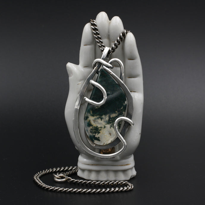 Midcentury Henry Steig Moss Agate Pendant Nacklace