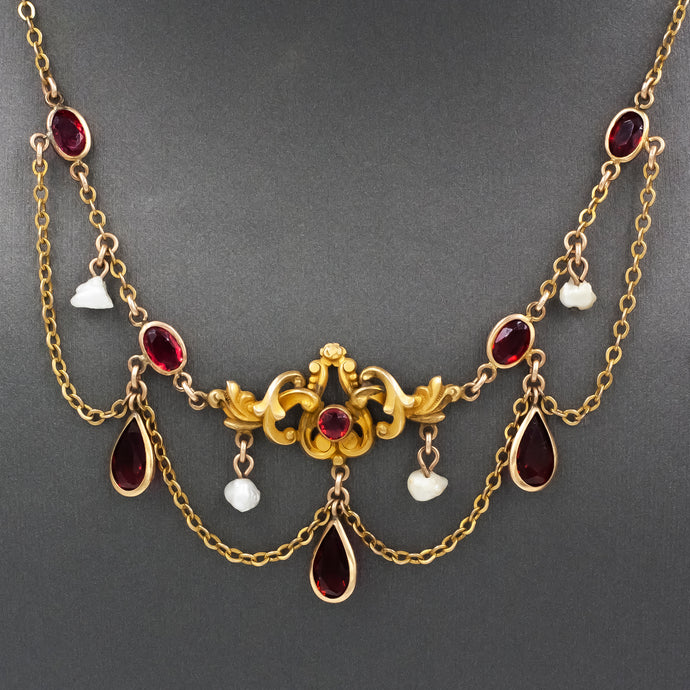 Pinchbeck and Ruby Paste Festoon c1900