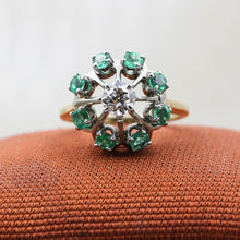c1910 Old European Cut Diamond and Columbian Emerald Halo Ring