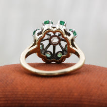 c1910 Old European Cut Diamond and Columbian Emerald Halo Ring