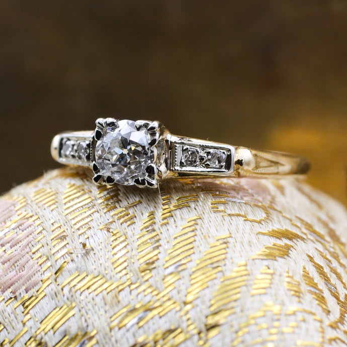1930s Old Mine Cut Diamond 14k Two-tone Ring