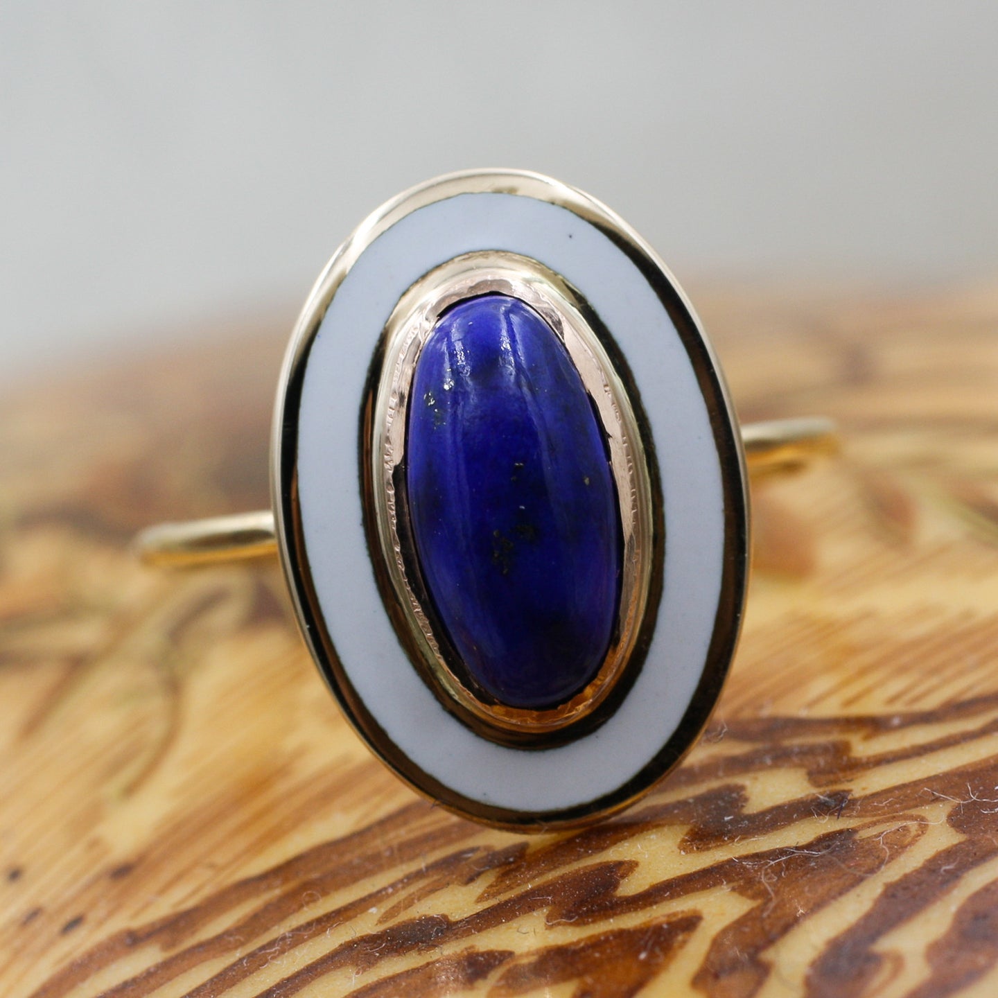 c1910 Lapis Lazuli and Enamel 14k Ring- Front View