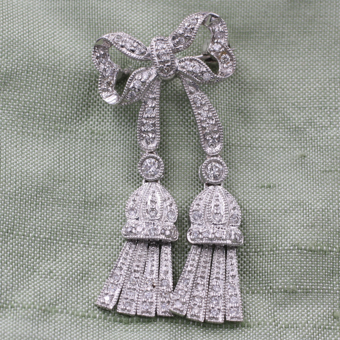 Deco Diamond Bow Pendant Brooch