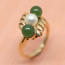 14K Jade & Cultured Pearl Ring