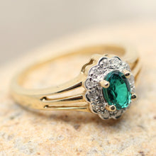 Circa 1970 9K Gold Synthetic Emerald Ring