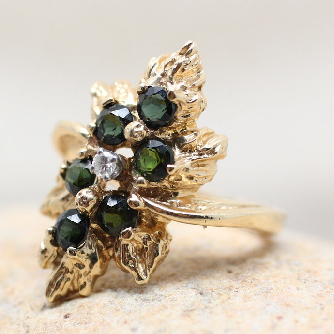 14K Green Tourmaline Diamond Ring