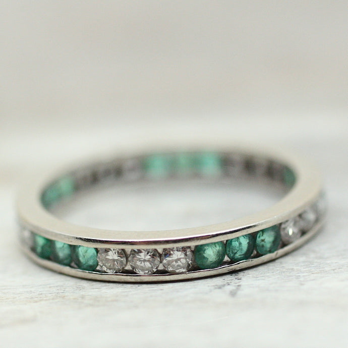 Circa 1950 14K Emerald & Diamond eternity band