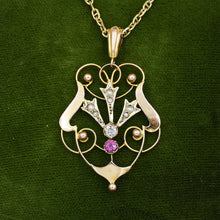 c1900 Art Nouveau Old Mine Cut Diamond and Amethyst Pendant