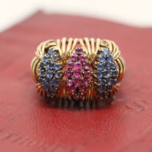 Circa 1930 Handmade 18K Ruby & Burmese Sapphire Ring